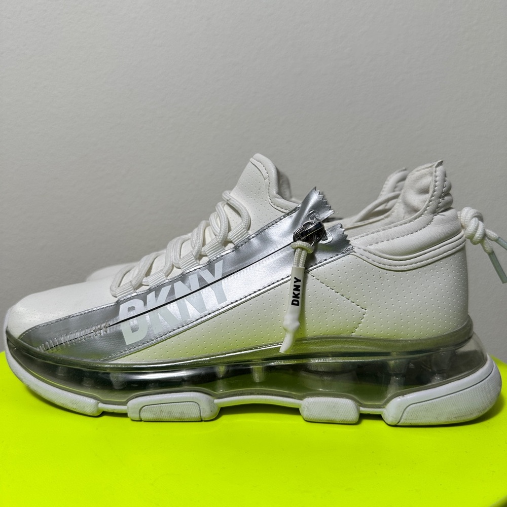 DKNY White and Silver Athletic Shoes